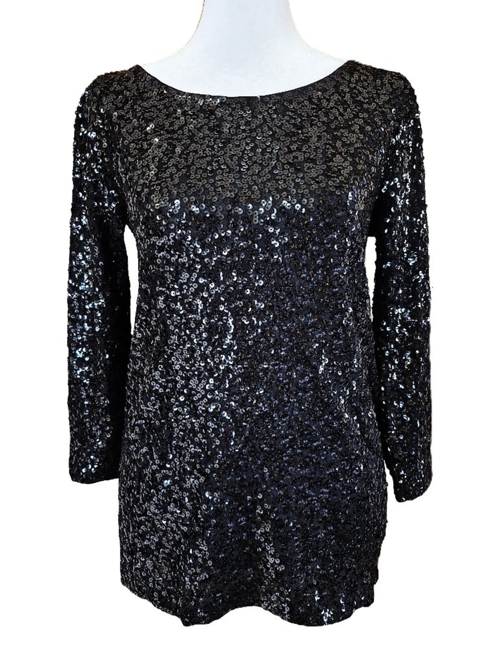 NWT J. Crew Black Sequin Top 3/4 Sleeve Holiday Party Festive Sparkle Women Sz S